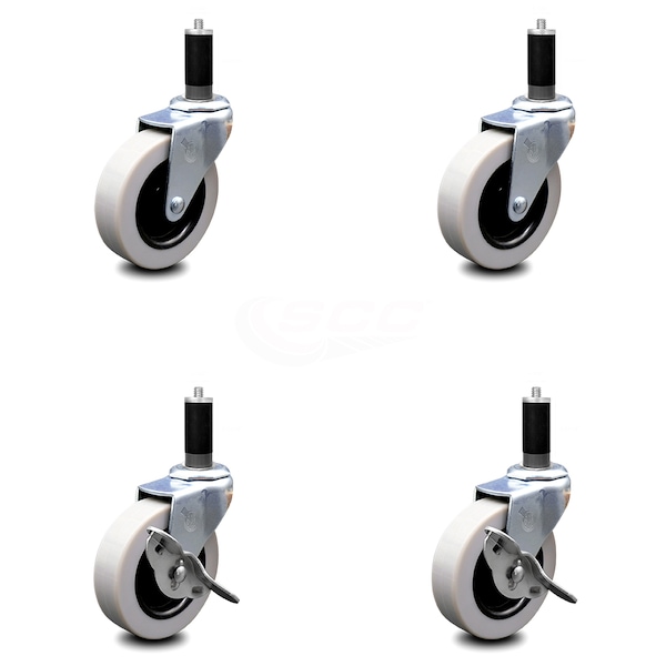 3 Inch Thermoplastic Wheel 1-1/8 Inch Expanding Stem Caster Set with 2 Brakes